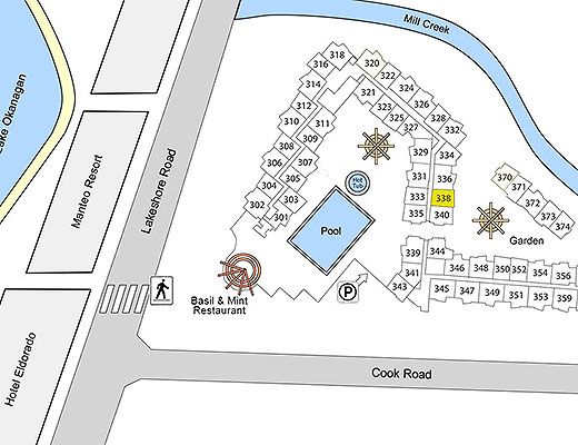 Playa del Sol #338 - 1 Bdrm + Den Garden Courtyard View - Kelowna (CVH)